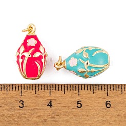 真鍮製エナメルペンダント  丸カン付き  カドミウムフリー＆ニッケルフリー＆鉛フリー  18KGP本金メッキ  花のチャームが付いたティアドロップ  ミックスカラー  19x11mm  穴：3mm&nbsp;KK-E112-07G