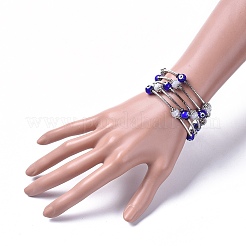 ナザールボンジュウランプワークジュエリーセット  ラップブレスレット＆ダングルピアス＆ネックレス  ファセットガラス付き  非磁性合成ヘマタイト  真鍮チューブビーズと304ステンレス鋼の金具  ゲインボロ  2-1/8インチ（5.5cm）  14.7インチ（37.5cm）  110mm  ピン：0.8mm&nbsp;SJEW-JS01041-02