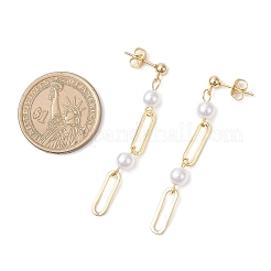 Овальные серьги-гвоздики из латуни и АБС-пластика с имитацией жемчуга EJEW-JE06567