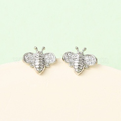 Серьги-гвоздики в виде пчел из латуни с микропаве из прозрачных кубических цирконий EJEW-L278-10P