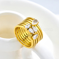 Mehrlagige Fingerringe aus Edelstahl 304 und Zirkonia&nbsp;WG62161-01