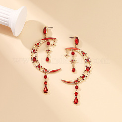 Серьги-гвоздики с подвесками из сплава лунного цвета со стразами FS-WG6E315-01