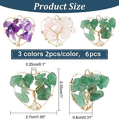 6 шт. 3 стиля чакра натуральный геммейст медная проволока большие подвески FIND-FH0004-66