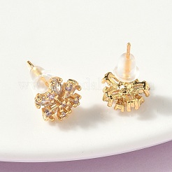 Серьги-гвоздики из латуни с микропаве из кубических цирконий в форме снежинки EJEW-Z152-02G-02