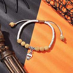 Браслеты из плетеных бусин круглой формы из лавового камня диаметром 8.5 мм BJEW-TA00497