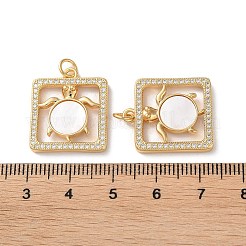 真鍮マイクロパヴェクリアキュービックジルコニアペンダント  カドミウムフリー＆鉛フリー  シェルと丸カン付き  18KGP本金メッキ  カメ  21x18x3.5mm  穴：3mm&nbsp;KK-B083-29A-G