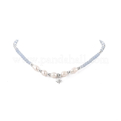 Ожерелье с подвеской в виде звезды из прозрачного кубического циркония с натуральным ангелитом и цепочками из бисера из искусственного жемчуга для женщин&nbsp;NJEW-JN04148