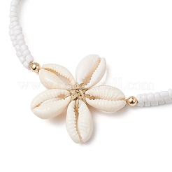 Регулируемые браслеты на щиколотку из натуральных ракушек каури с бусинами AJEW-AN00686-02