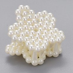 プラスチックバンスクリップ  ABSプラスチックイミテーションパールビーズと鉄のパーツ  花  ホワイト  27x28.5x24mm&nbsp;PHAR-G002-12