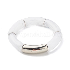 女の子の女性のために設定された分厚いカーブチューブビーズストレッチブレスレット  アクリル＆ccbプラスチックビーズブレスレット  ステンレス鋼色  ミックスカラー  内径：2-1/8インチ（5.3cm）  4個/セット&nbsp;BJEW-JB06947