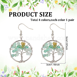 4 пара 4 стильных серег с подвесками в виде дерева жизни из натуральных смешанных драгоценных камней EJEW-AN0002-48