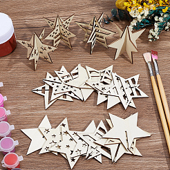 4 スタイルのクリスマステーマ未完成の木製ソリッドディスプレイデコレーション  家の装飾用品  パパイヤホイップ  スター  78x79x75mm&nbsp;DJEW-WH20002-21B