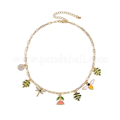 Collares con múltiples colgantes de abejas y flores de aleación de zinc esmaltado con resorte para mujer&nbsp;WG62852-01