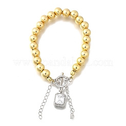 Круглые латунные бусины браслеты с подвесками для женщин BJEW-D317-05PG