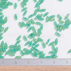 MIYUKIクォーターティラビーズ  日本製シードビーズ  2穴  （qtl146fr）マット透明グリーンab  5x1.2x1.9mm  穴：0.8mm  約4800個/100g&nbsp;SEED-J020-QTL146FR