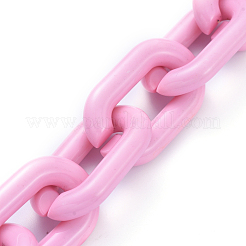 手作りの不透明なアクリルアズキチェーン  オーバル  ピンク  リンク：31x19.5x5mm  約39.37インチ（1m）/連&nbsp;AJEW-JB00574-07