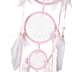 Rete / rete tessuta rotonda fatta a mano con decorazione da appendere alla parete con piume&nbsp;HJEW-G015-05