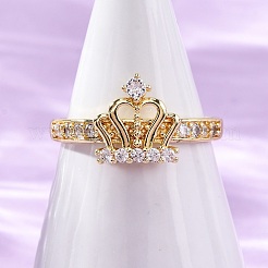 Anillos de latón con micro pavé de circonita cúbica transparente para mujer&nbsp;RJEW-U047-37A-G