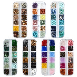 Наборы для самостоятельного изготовления круглых натуральных и синтетических бусин из драгоценных камней для браслетов DIY-YW0011-65