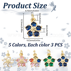 15шт 5 цвета латунные прозрачные кубические подвески из циркония&nbsp;ZIRC-DR0001-06