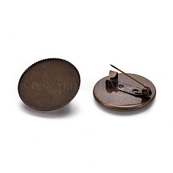 真鍮製ブローチ基礎金具セッティング台  フラットラウンド  アンティークブロンズ  26x7mm  ピン：0.7mm  25mm内径&nbsp;KK-WH0033-19B-AB