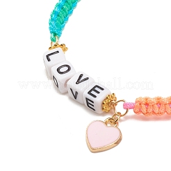 Braccialetto di perline intrecciate word love con ciondolo a forma di cuore smaltato in lega&nbsp;BJEW-JB07835