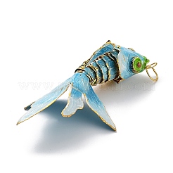 真鍮七宝ペンダント  丸カン付き金魚チャーム  ゴールドカラー  ミックスカラー  100~108x55x27mm  穴：6.5mm&nbsp;KK-P251-A06-G