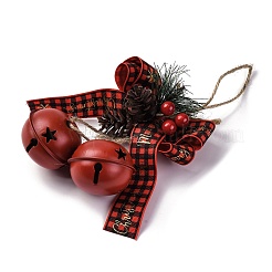 クリスマステーマの布の蝶結びのペンダントの装飾  クリスマスツリーの吊り下げ飾り用の鉄製ベル付き  暗赤色  240x180mm&nbsp;HJEW-Q002-01B