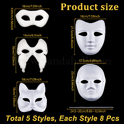 40 шт. 5 стиля пустых бумажных маскарадных масок&nbsp;AJEW-TW0001-11