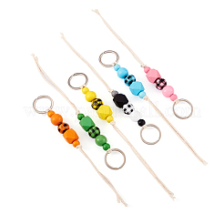 6шт брелок из 6-х цветного дерева схима и хлопкового шнура KEYC-KS0001-03