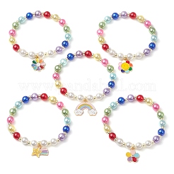 Акриловые жемчужные круглые бусины эластичные браслеты&nbsp;BJEW-JB11424