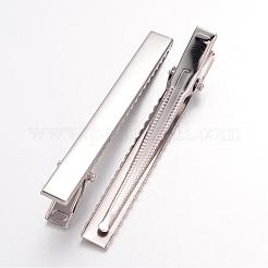 Pinces à cheveux en alligator plat en fer plaqué platine pour la fabrication d'accessoires de cheveux de bricolage&nbsp;X-IFIN-S286-77mm