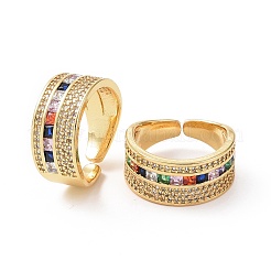 Цветной кубический цирконий прямоугольное открытое кольцо-манжета RJEW-C002-03G