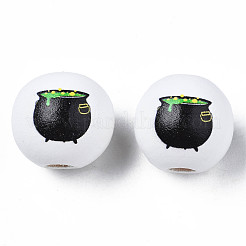 Бусины из натурального дерева с принтом на Хэллоуин WOOD-S057-075