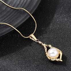 Ожерелья с подвеской в форме ракушки из нержавеющей стали 304 с акриловым жемчугом NJEW-G184-01G