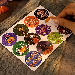 12 個ハロウィンテーマラウンドドット紙絵ステッカー diy スクラップブッキング用  クラフト  ハロウィーン模様  カラフル  35mm&nbsp;STIC-E003-02
