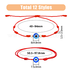 12шт. 9 стиля стеклянных браслетов с бусинами от сглаза BJEW-FI0001-24