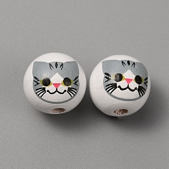 Печатные европейские бусины из дерева кота WOOD-TAC0011-35A