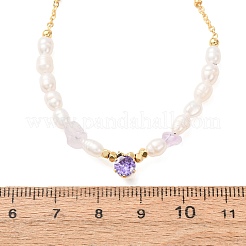 Colliers de perles naturelles en échardes d'améthyste lavande et en perles de riz naturelles&nbsp;GG-CBA3297-15G-F