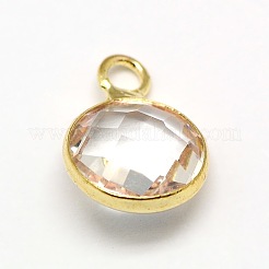 ゴールド調真鍮製ガラスフラットラウンドチャーム  多面カット  透明  14x10.5x5mm  穴：1.5mm&nbsp;GLAA-M003-B-21G