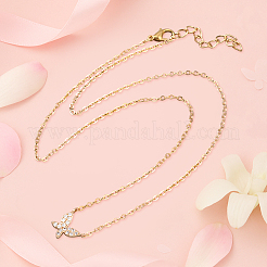 2 шт. 2 цвета латунь микро паве прозрачный кубический цирконий бабочка кулон железная цепь ожерелья для женщин&nbsp;NJEW-HY0001-20