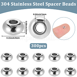 304ステンレススチールビーズ  フラットラウンド  ステンレス鋼色  4x2mm  穴：1mm  300pc&nbsp;STAS-BBC0009-89B
