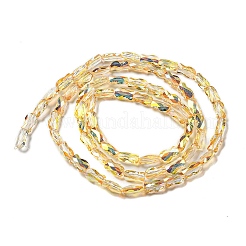透明電気メッキガラスビーズ連売り  半分虹メッキ  多面カット  魚  ゴールド  10x6x4mm  穴：1.2mm  約66~70個/連  26.18~27.56インチ（66.5~70cm）&nbsp;GLAA-G116-01A-HR01