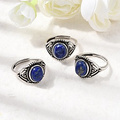 天然宝石の指輪  真鍮製リング  アンティークシルバー  15mm  内径：17.5~18mm&nbsp;RJEW-A084-06AS