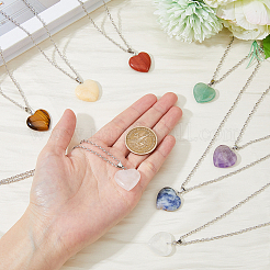 8 шт. 8 стиля ожерелье с подвеской в форме сердца из натуральных смешанных драгоценных камней с цепочками из сплава&nbsp;NJEW-FI0001-45