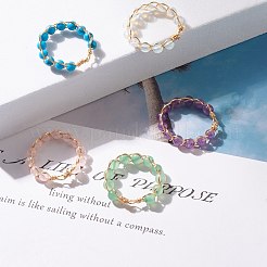 Кольцо на палец из бисера из смешанных натуральных и синтетических камней RJEW-JR00439