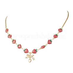 Комплекты браслетов и ожерелий из нержавеющей стали 304 и латунной эмали с клубничными звеньями&nbsp;SJEW-JS01374