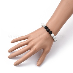 ナチュラルハウライト＆溶岩ロックビーズストレッチブレスレット  ラウンド  内径：2インチ（5.2cm）  ビーズ：8.5mmと10.5mm&nbsp;BJEW-JB05414-05