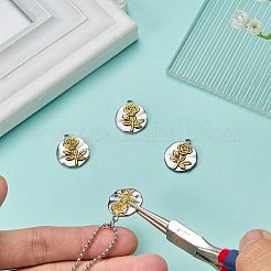 304ステンレスペンダント  バラのチャーム付きフラットラウンド  本金メッキ&ステンレススチールカラー  21x18x2.5mm  穴：2.5mm  5個/セット&nbsp;STAS-SZ0003-52B