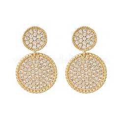 Латунные плоские круглые серьги-гвоздики с микропаве из кубических цирконий EJEW-B153-06G